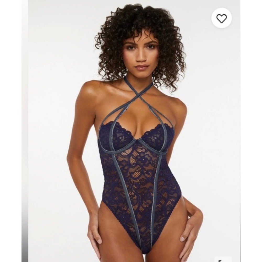 Savage X Fenty Bodysuit Women Plus 3X lingerie Navy Blue Floral Lace Sexy - Picture 2 of 14